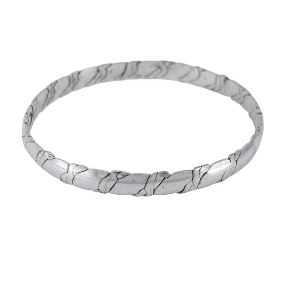 Vintage Taxco Mexico Sterling Silver 925 Textured Bangle Bracelet 8" - Picture 2 of 6